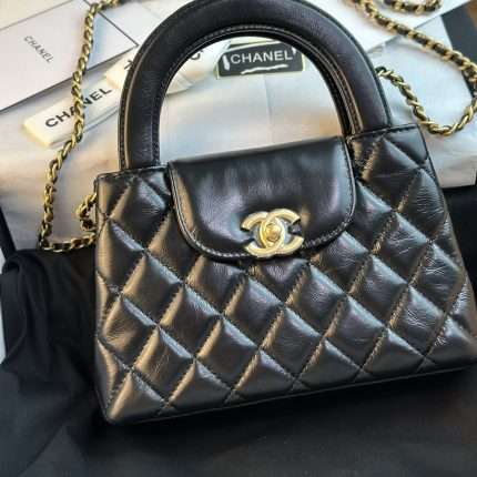 Chanel Small Kelly Shopper Black Shiny Aged Calfskin Brushed Gold Hardware